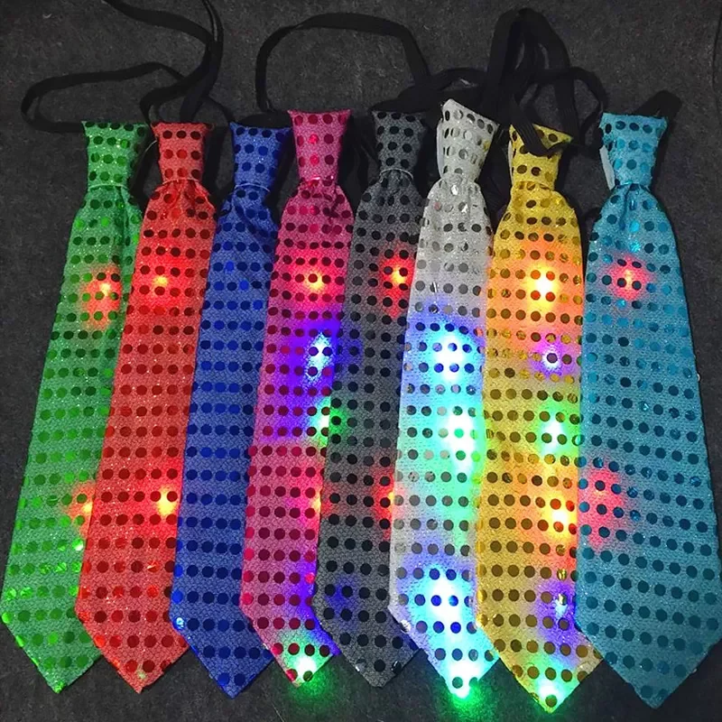 

Fashion Colorful Sequins Neckties Bowties With LED Lights Women Men Festival Party Stage Performance Shiny Clothing Accessories