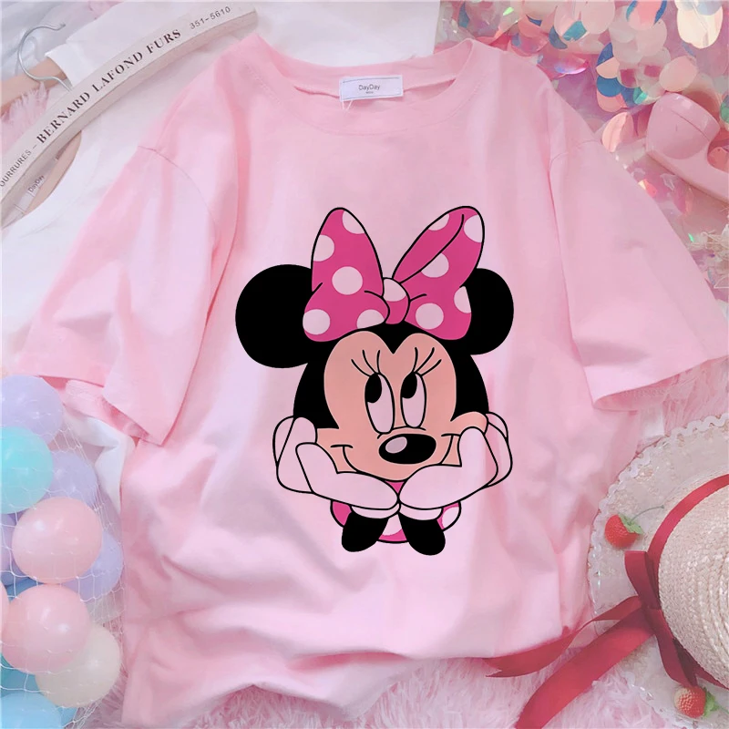 

Disney Mickey Mouse Print T-shirt Women Harajuku Aesthetic Pink Top Tshirt Tee 2022 New Summer Fashion Y2k Female T Shirt Blusas