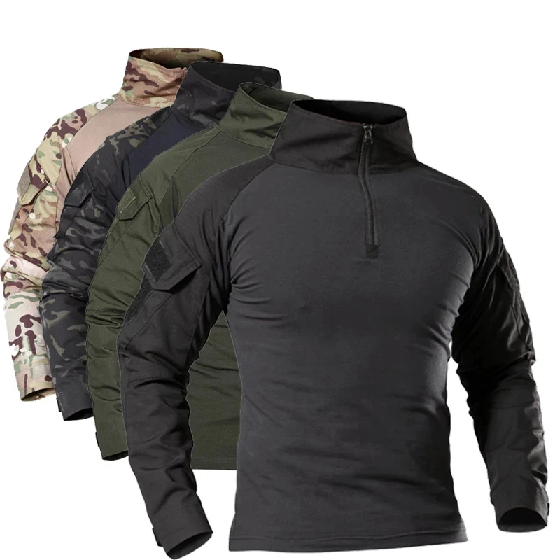 

Men's Outdoor Tactical Military Hiking T-Shirts Army Camouflage Long Sleeve Hunting Climbing Shirt Male Breathable Sport Clothes