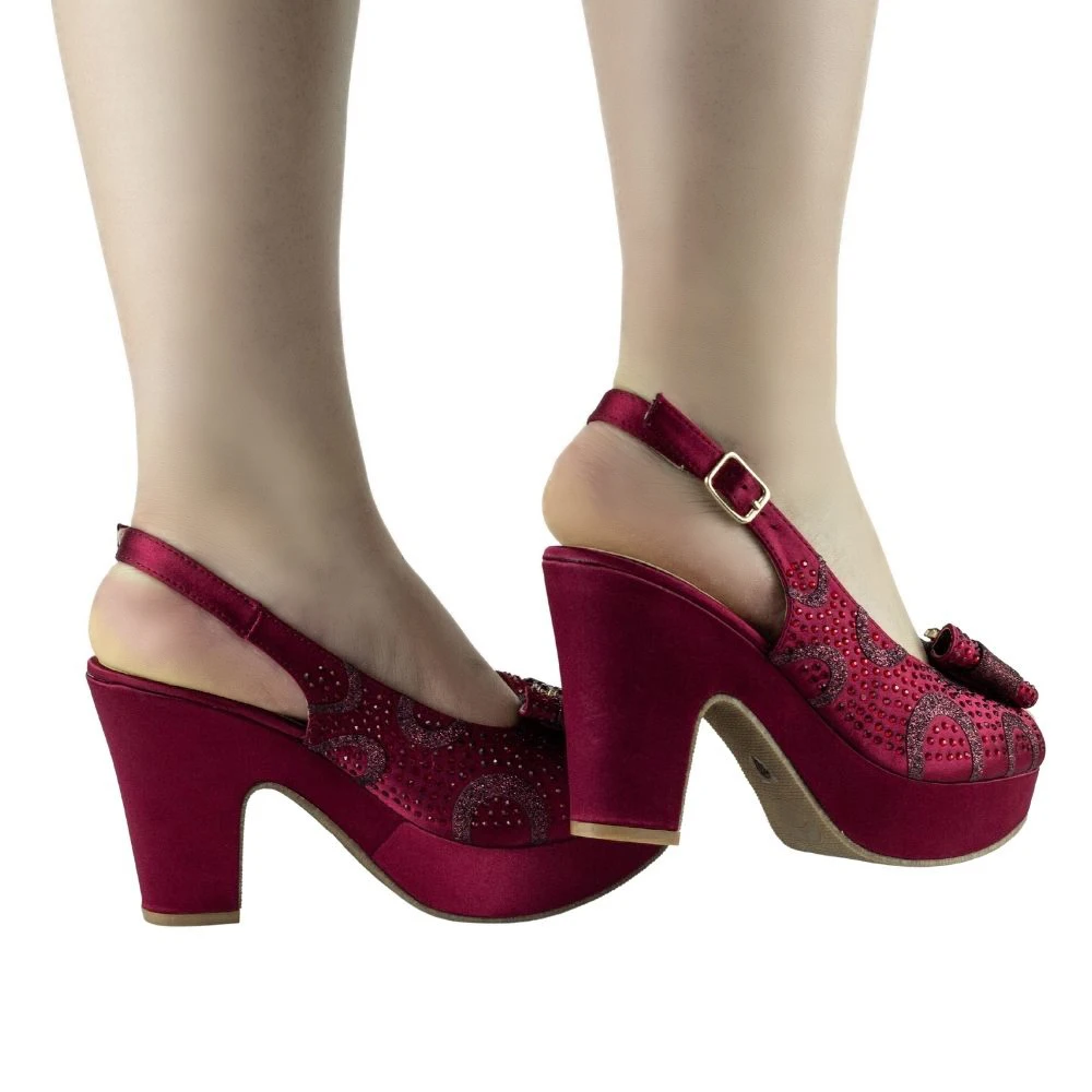 Wine Bowknot Women Sandals for Summer Evening Party Shoes to Match Purse Sexy Pumps Lady Female Chunky High Heels Sandals Woman