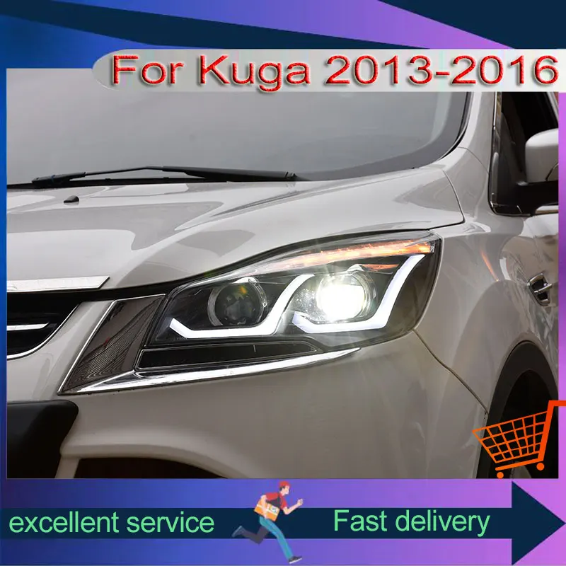 Фото Автомобильные фары для Ford Kuga 2013-2016, модификация, автомобильные аксессуары, передняя лампа, светодиодные DRL, ксеноновые фары с двойной проекционной линзой №4