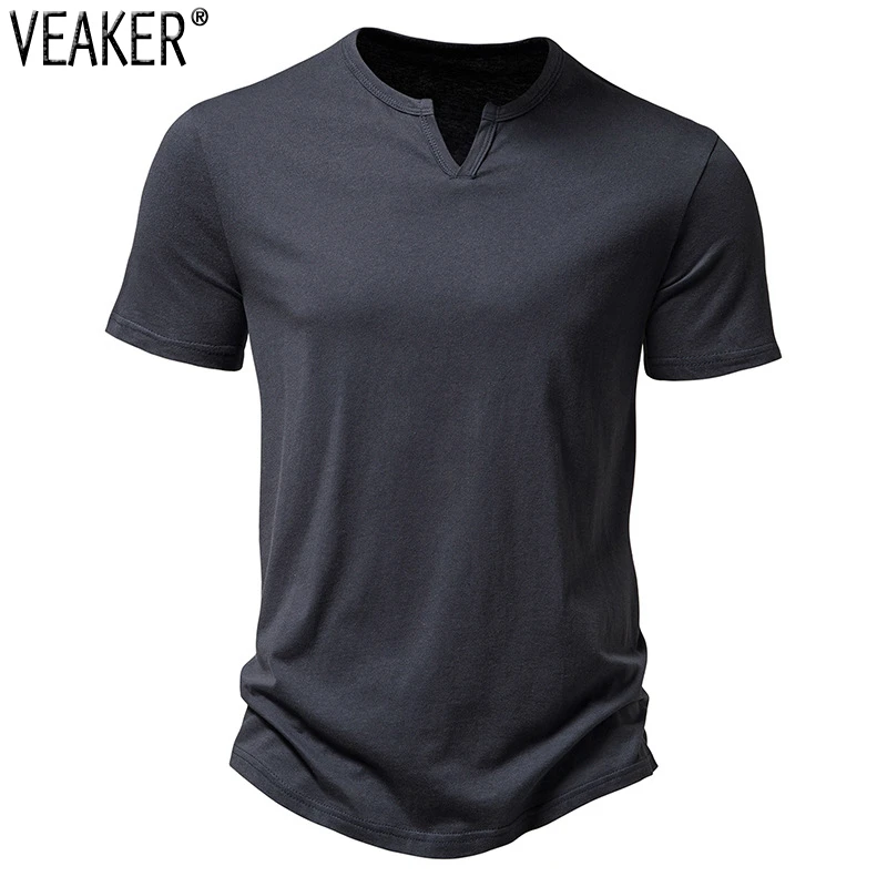 

2023 New Men's Summer Slim Fit Fitness T-Shirts Male V-Neck Short Sleeve Solid Color Sports T Shirt Tops S-2XL