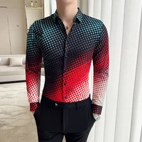 polka dots gradient shirts for men 2022 spring long sleeve slim casual shirt business social dress shirts party tuxedo blouse