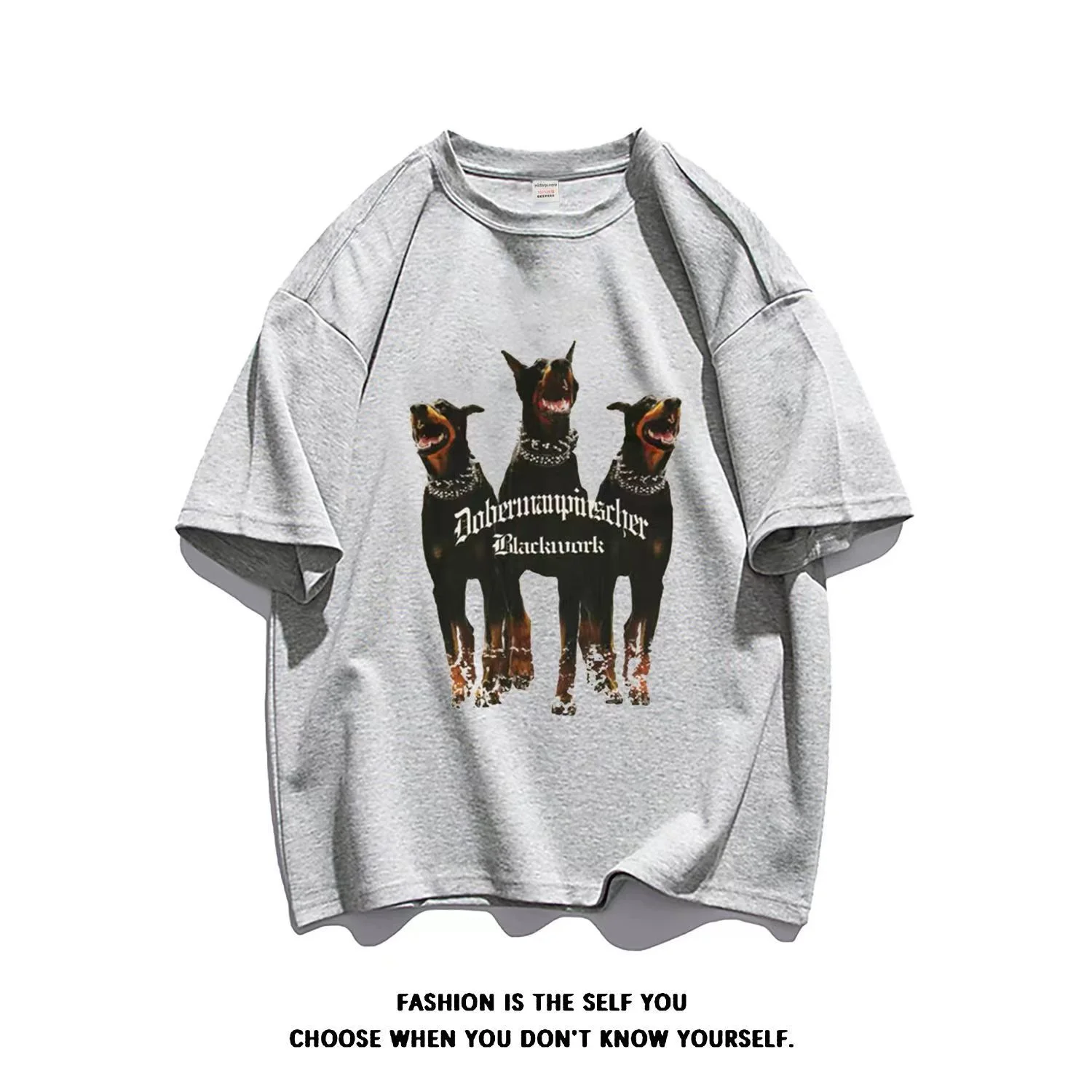 

The New Cotton T-shirt Doberman Dog Printing Short Sleeve Loose Supersize Casual Summer New High Street Vintage Trend T-Shirt