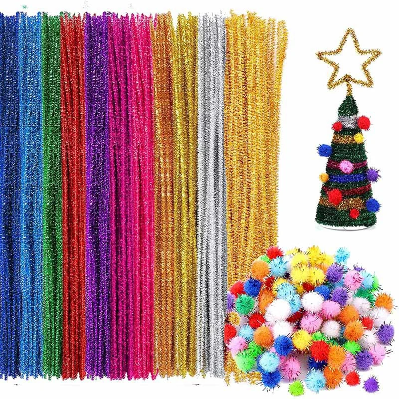 

Glitter Assorted Colors Chenille Stems 1cm Pom Poms Pipe Cleaners for DIY Art Supplies Hand Craft for Kids Class