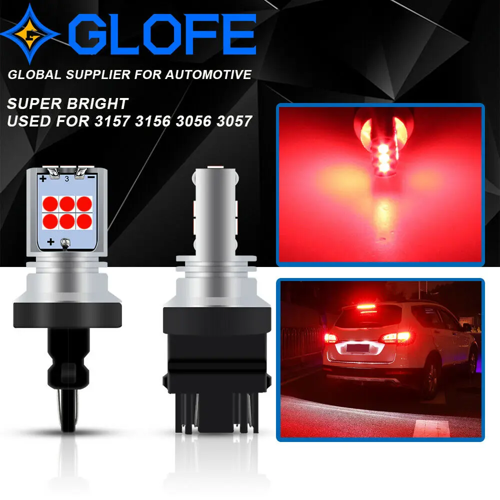 

Glofe 3157 3156 Red Led Super Bright Brake Tail Stop Light Parking Bulbs 3030Smd