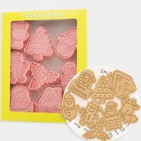 8pcs christmas cookie cutter biscuit mold 3d press plastic cookie mold fondant baking pastry bakeware tool cookie decoration