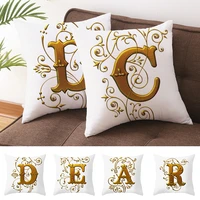 1pcs flower letter pillow 4545cm english alphabet white cushion cover polyester decoration cojines decorativos