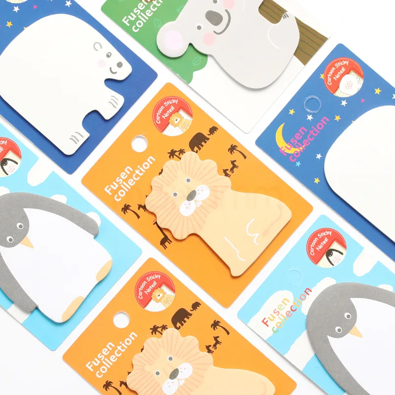 

7pcs Cute Animal Lion Penguin Elephant Sticky Notes Memo Pads for Kids School Stationery Office Supplies Note Pad Bookmark Decor
