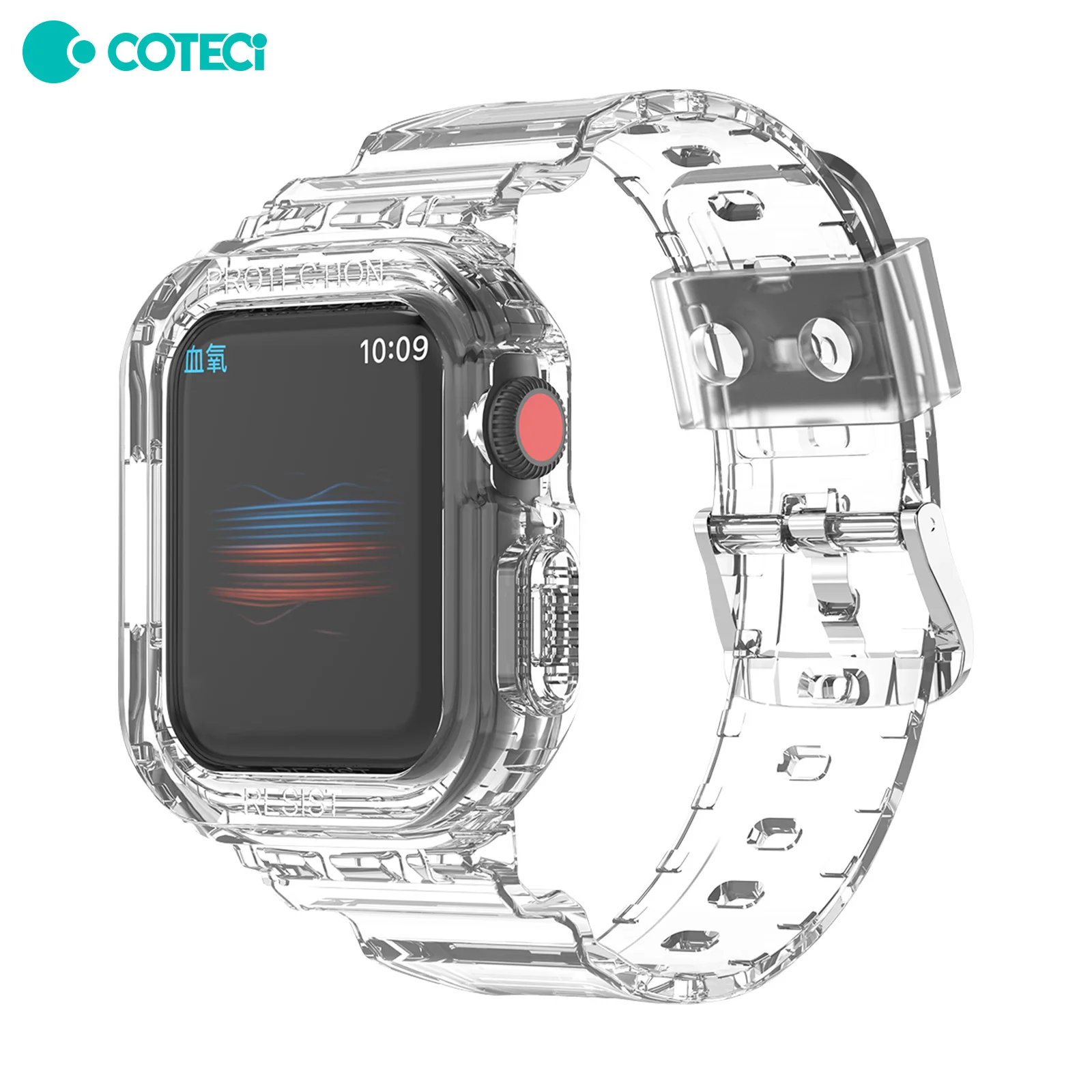 

COTEetCI Clear Band Case for Apple Watch Series 7 6 SE 5 4 45 44 42 41mm Transparent for Iwatch 3 2 1 38mm 40mm Plastic Strap