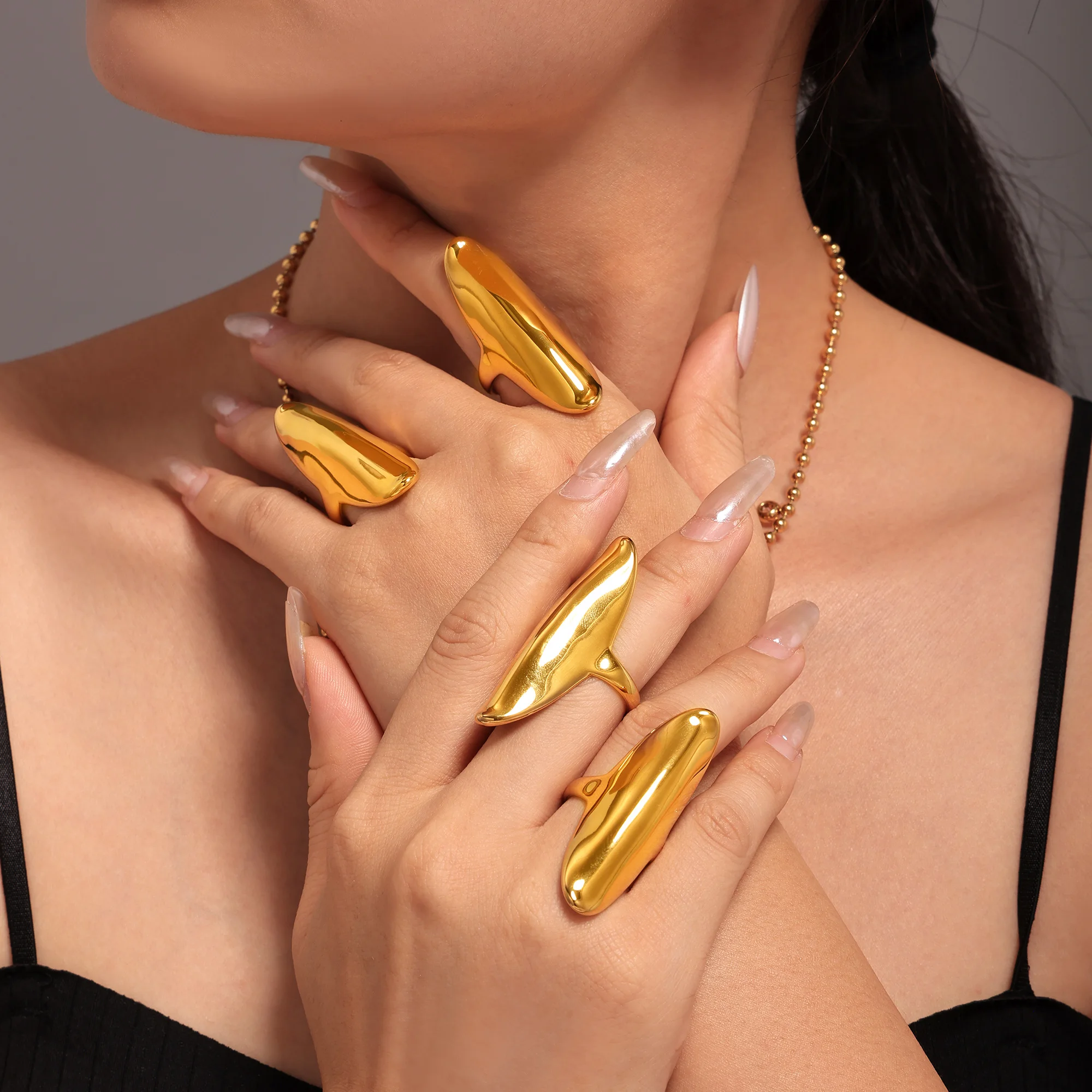 Модные кольца из нержавеющей стали с овальной длинной гладкой поверхностью для