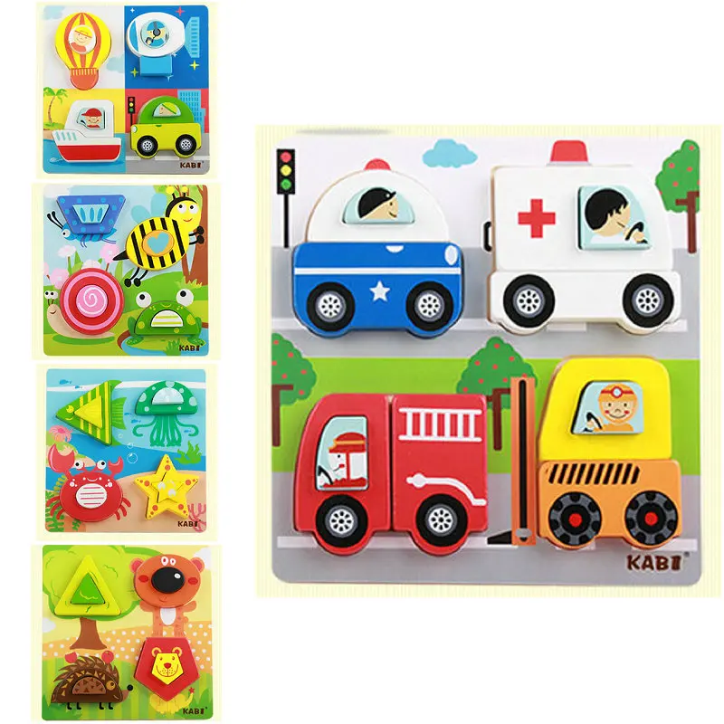 

Children Cartoon Wood Blocks Insects/Traffic/Animals Jigsaw Puzzles Wooden Toy Baby Montessori Educational Kindergarten Supplies