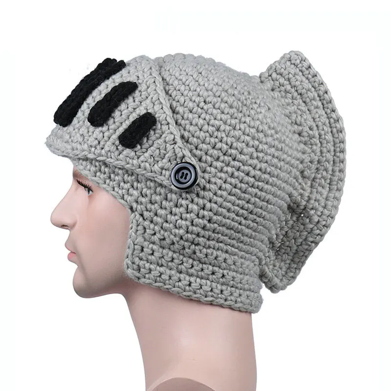 

Novelty Roman Hat Winter Beanie Hats for Men Warm Mask Knight Helmet Knitted Cap Handmade Gladiator Mask Hat Czapka Zimow