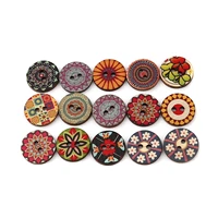 100 pcs wood buddhism mandala sewing buttons scrapbooking two holes round multicolor flower 20mm 25mm dia for diy craft making