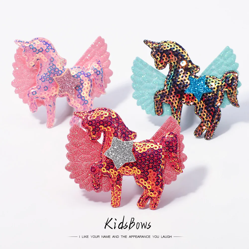 

1PC Glitter Sequins Unicorn Star Hair Bows For Cute Baby Girls Hairgrips Star Hair Clips Boutique Barrettes Hair Accessories