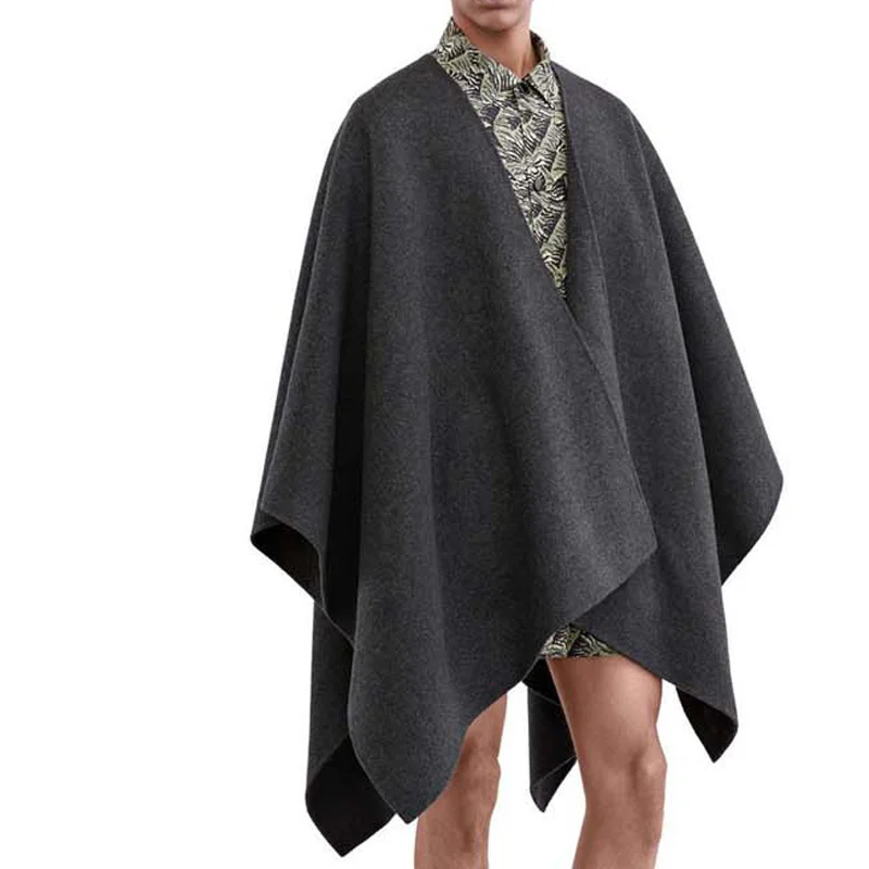 

New Fashion Woolen Coat Men Long Loose Couple's Jacket Winter Trend Sleeveless Windbreaker Cape Cloak Men's Tops