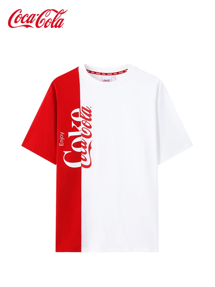 

Coca-Cola Coca-Cola official short-sleeved men's summer new style red and white contrast stitching design trendy loose T-shirt