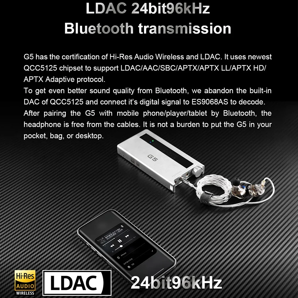 TOPPING G5 Bluetooth Портативный USB ЦАП Усилитель для наушников ES9068AS чип Hi-Res Audio PCM768 DSD512 3 5 +