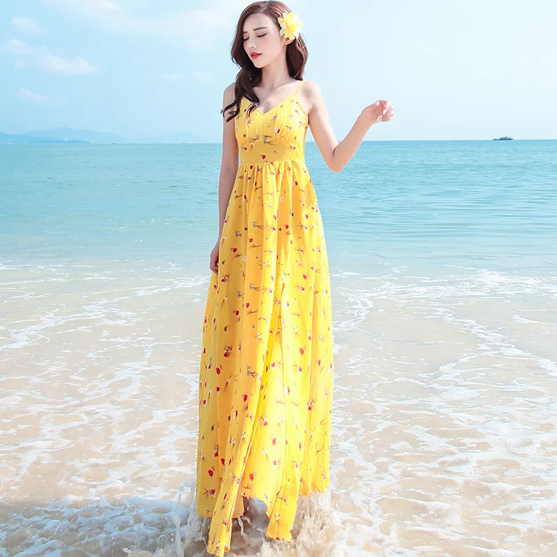 

Summer suspender dress, open back, large chiffon floral dress, bohemian dress, seaside holiday beach skirt
