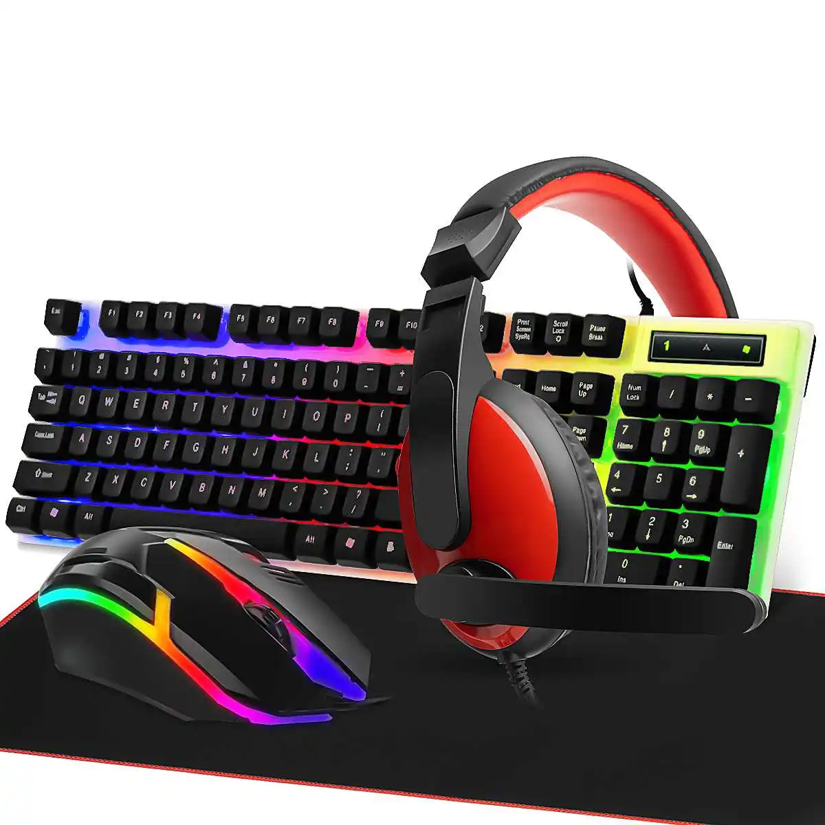 

Punk Gaming Keyboard and Mouse USB Wired Backlit Retro 104 Keys Mechanical Feeling Keyboards Headphone Mouse Pad 4in1 for Gamer