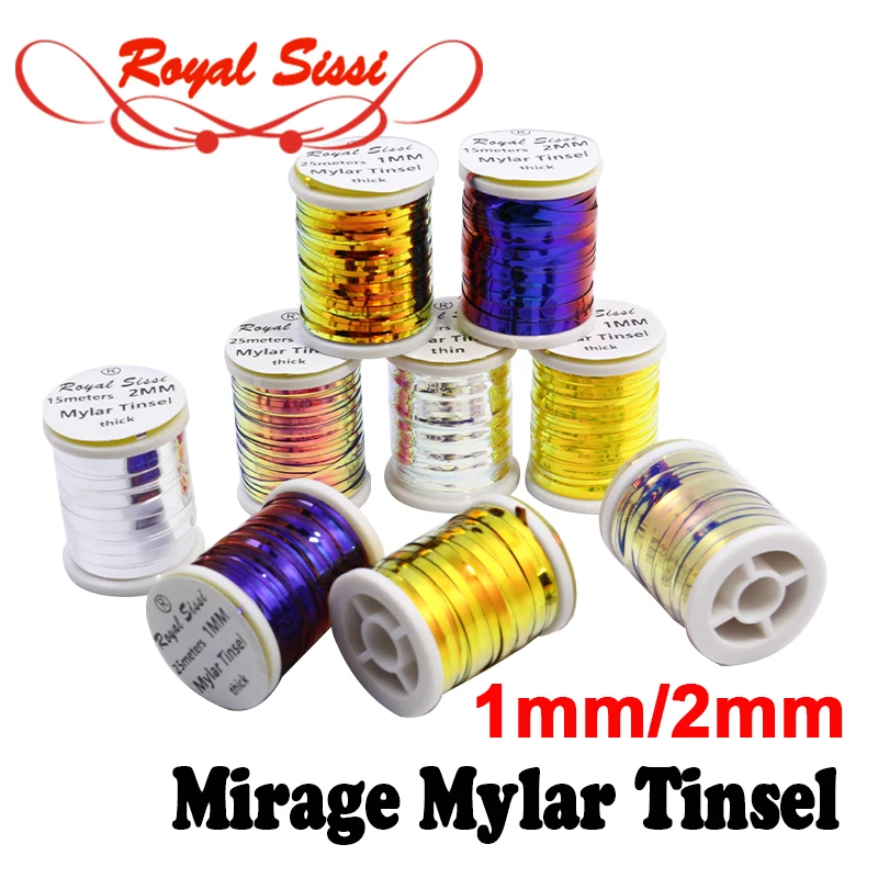 Фото RoyalSissi 1 шт. 1 мм/2 мм миражная плоская майларовая мишура 2-цветная мишура флэш-памяти для нимфа и крючка с хвостовиком, материалы для обвязки мух №1