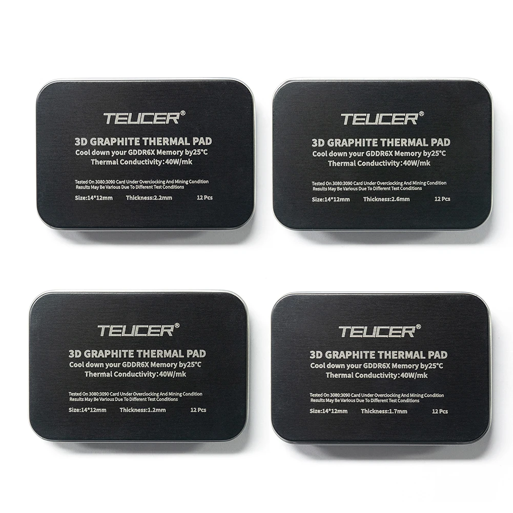 

TEUCER 12pcs Graphite Thermal Pad 3090/3080 Memory Thermal Grease Pad Graphics Card IC Cooling GDDR 6X VRAM Graphene Cooling
