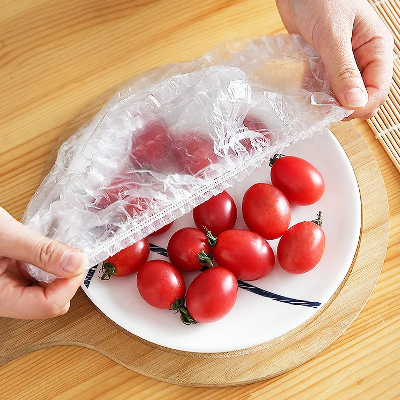 

100Pcs Plastic Disposable Food Cover Kithchen Refrigerator Fruit Food Stretch Leftovers Protection Flim Dustproof Bowls Caps Bag