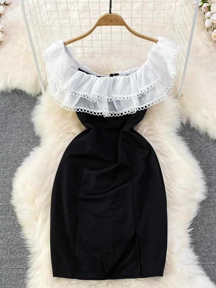 

Платье женское Облегающее с открытыми плечами, пикантное черное Клубное короткое платье с вырезом лодочкой и разрезом, с завышенной талией,...