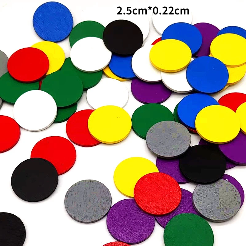 

100Pcs/set Board Game Wooden Chips Coins Students Kindergarten Reward Points Coins Color Disc Game Pieces 2.5cm*0.22cm