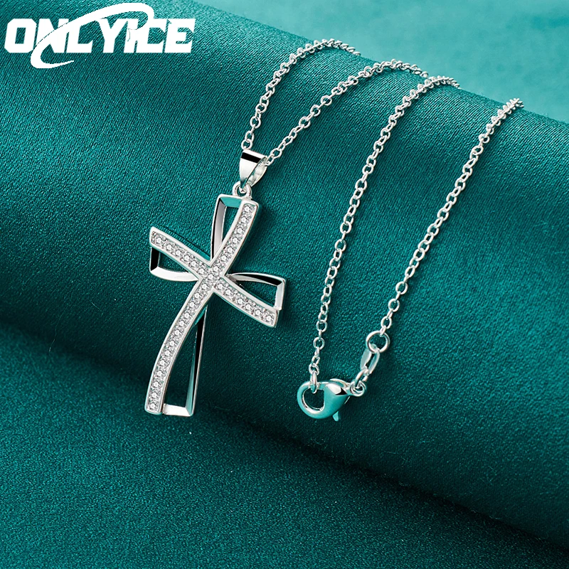 

925 Sterling Silver 16-30 Inch Chain Creative Elegant Zircon Cross Pendant Necklace For Women Man Fashion Jewelry Wedding Gifts