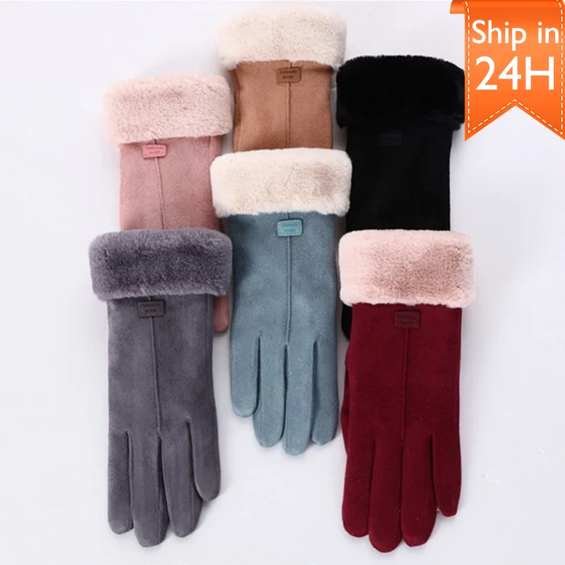 

Women Winter Gloves Warm Touch Screen Black Fur Gloves Full Finger Mittens Driving Windproof Gloves Gants Femmale Guantes