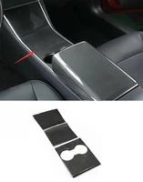 3pcs real dry carbon fiber inner console gear shift box panel cover trim fit for tesla model 3 2017 2021