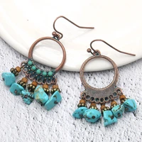 vintage boho turquoises tassel earrings for women alloy geometric party jewelry accessories ethnic fashion hoop piercing earring