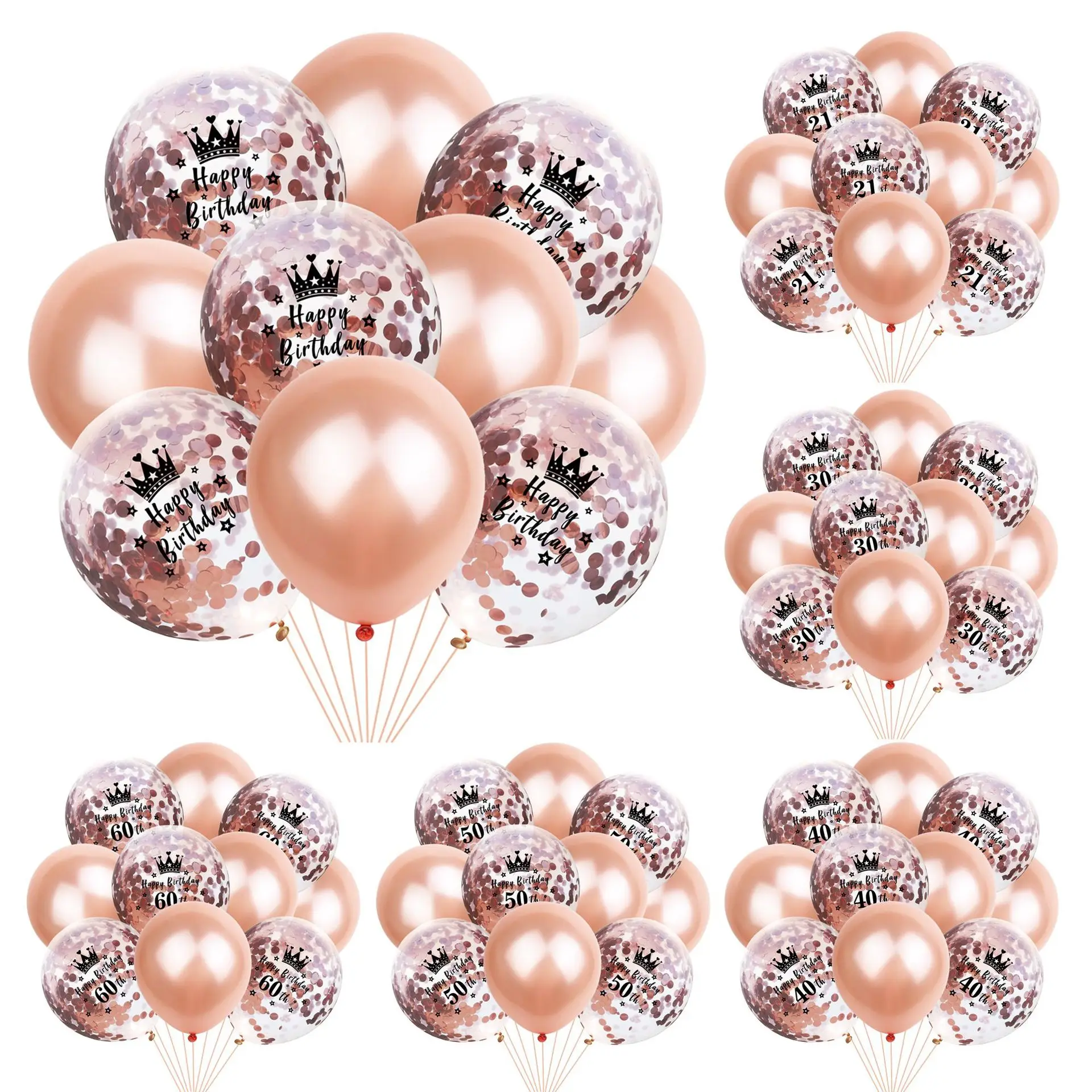

10PCS Rose Gold Crown 30 40 50 Years Old Birthday Balloons 30th 40th 50th Birthday Party Decoration Heart Star Happy Birthday