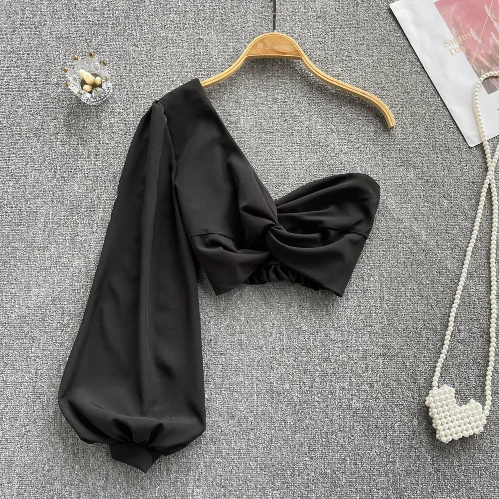 2024 Женская Сексуальная Блузка С Асимметричным Вырезом Облегающие Пляжные Топы