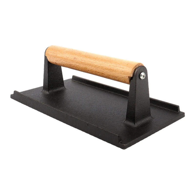 

Пресс-гриль для бекона, пресс для кухни, тяжелый чугунный стейк с деревянной ручкой