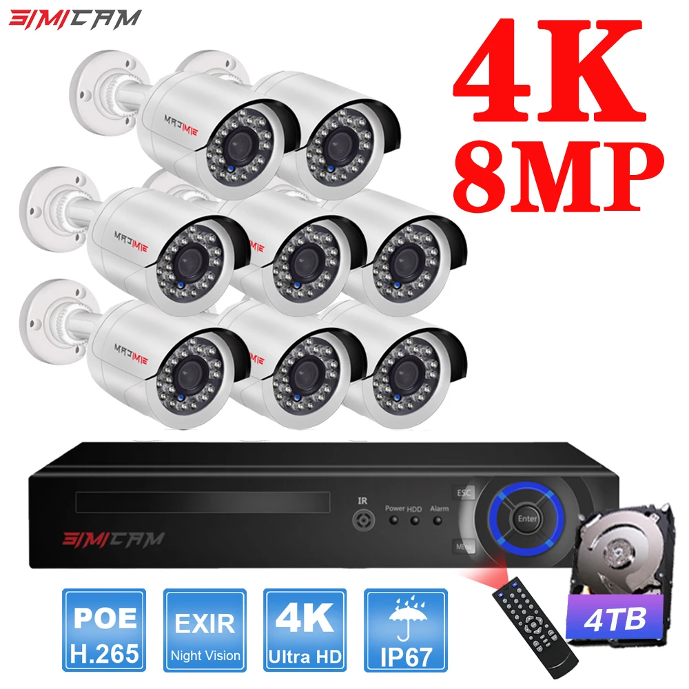 

CCTV POE IP система видеонаблюдения 4K 8MP Ultra HD NVR комплект аудио наружная пуля внутренний купол обнаружение человека видеонаблюдение