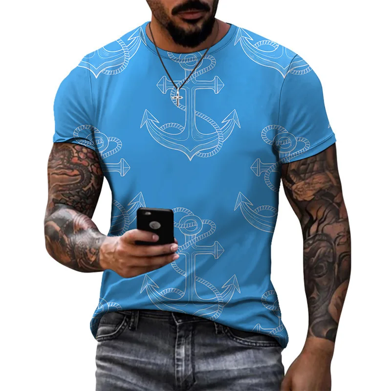 

Zomer Mode mannen T-shirt Anker Print O Hals Korte Mouw Casual Losse T-shirt XXS-6XL T-shirt Top mannen