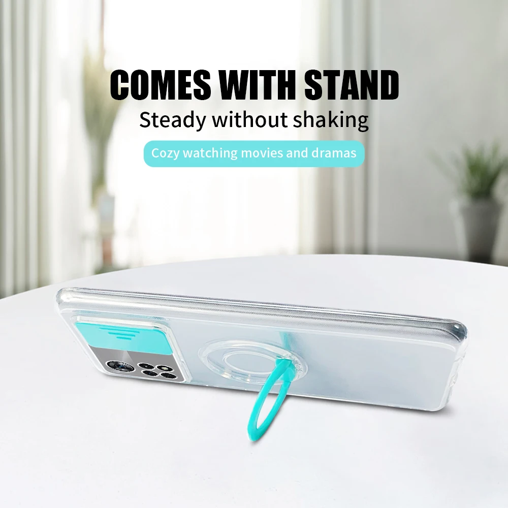 Чехол для телефона с нажимным кольцом-объективом Xiaomi Poco X4 Pro противоударный