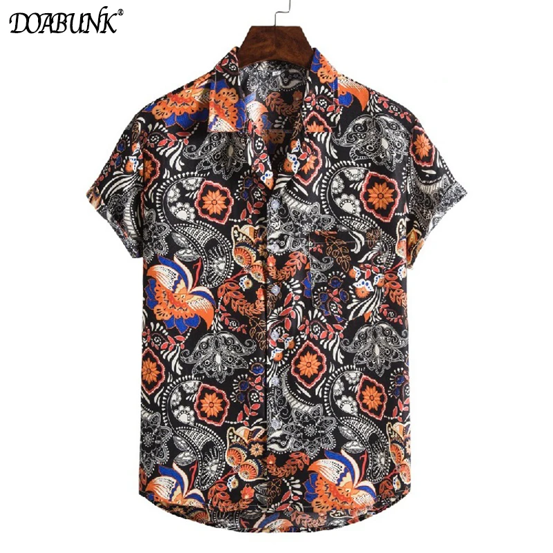 

2022 New Men's Summer Short Sleeve Shirts Male Casual Floral Printed Shirt Tops Short M-3XL