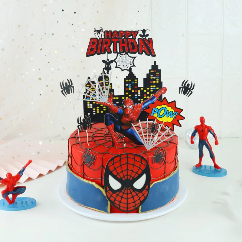 

1set Spiderman Theme Cake Toppers for Birthday Party Super Hero Paper Cupcake Topper For Kids Birthday Party Cake Decorations