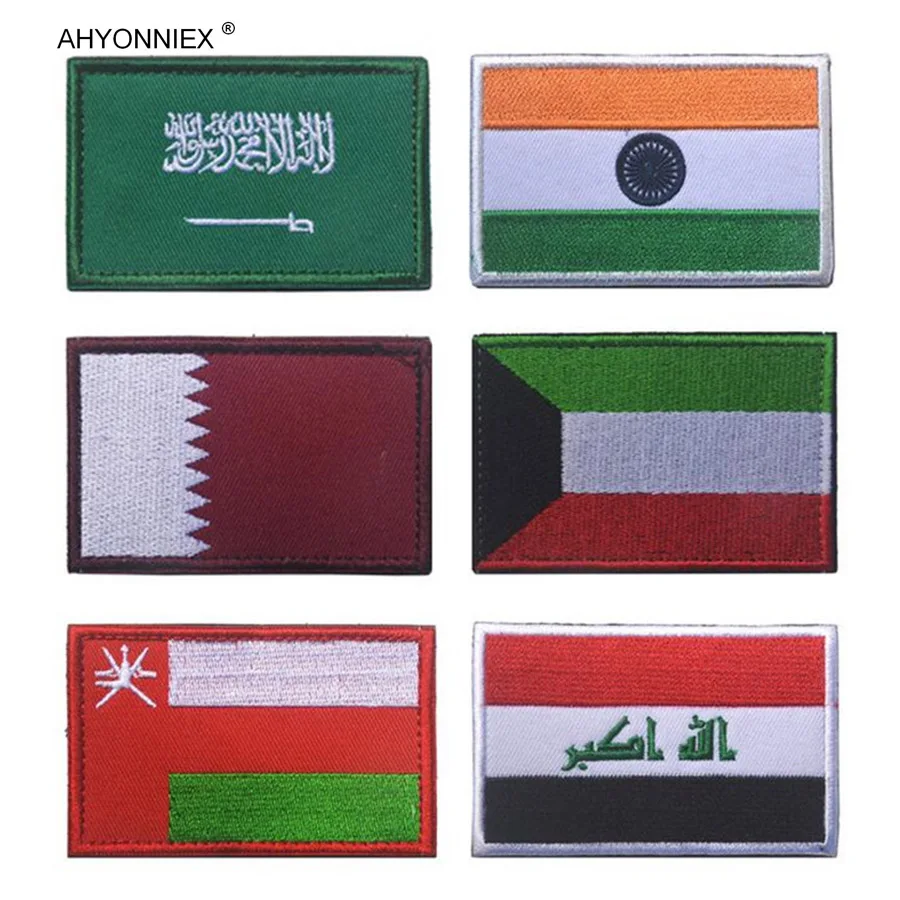 

AHYONNIEX 1PC Asian India Oman Qatar Kuwait Iraq Saudi Arab Flag Patch 3D Personality Embroidery Sticker Badges For clothing