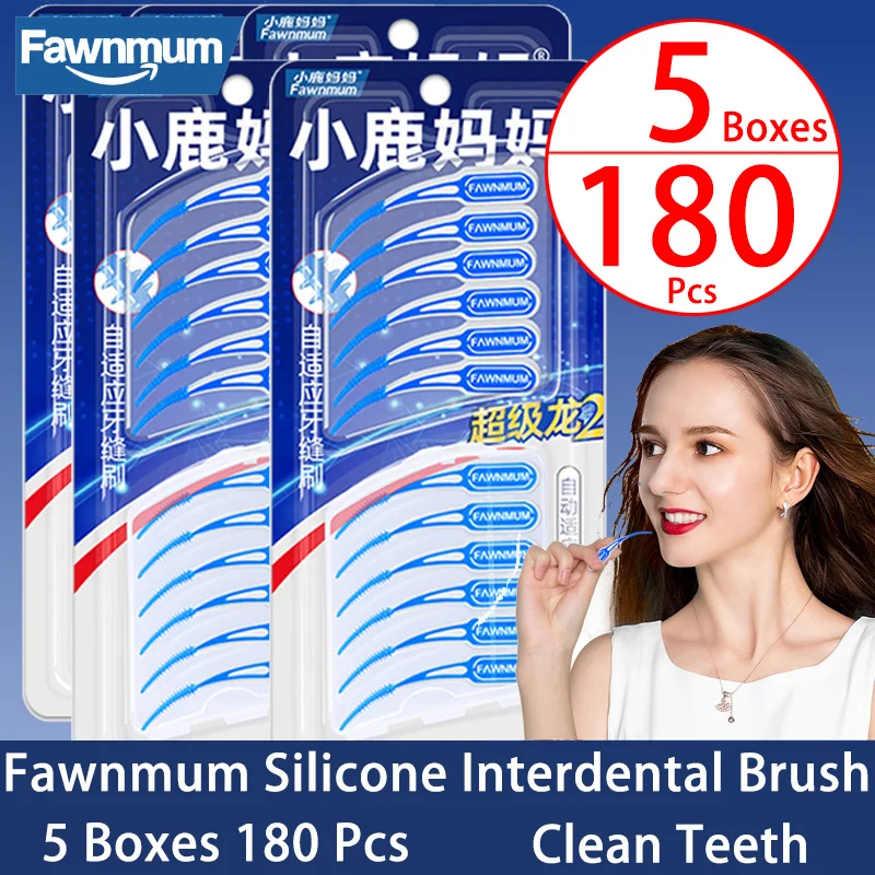 Fawnmum Interdental Brush 72 Pcs Clean Betwen Teeth Inter Dental Cleaning Tools Silicone Toothpick Oral Hygiene Care