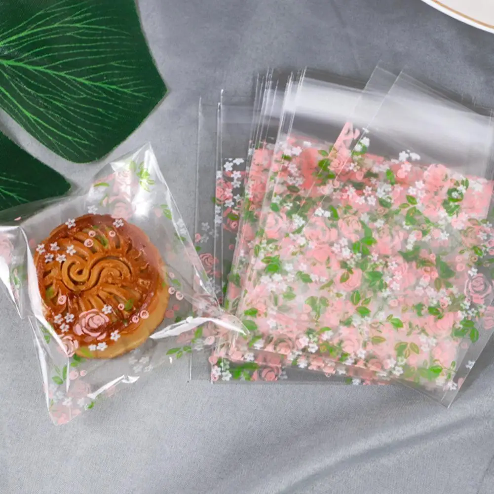 

NEW 100pcs/pack Transparent Gift Bag Self-adhesive Rose Pattern Plastic Bag Perfect For Candies Cookies Cakes