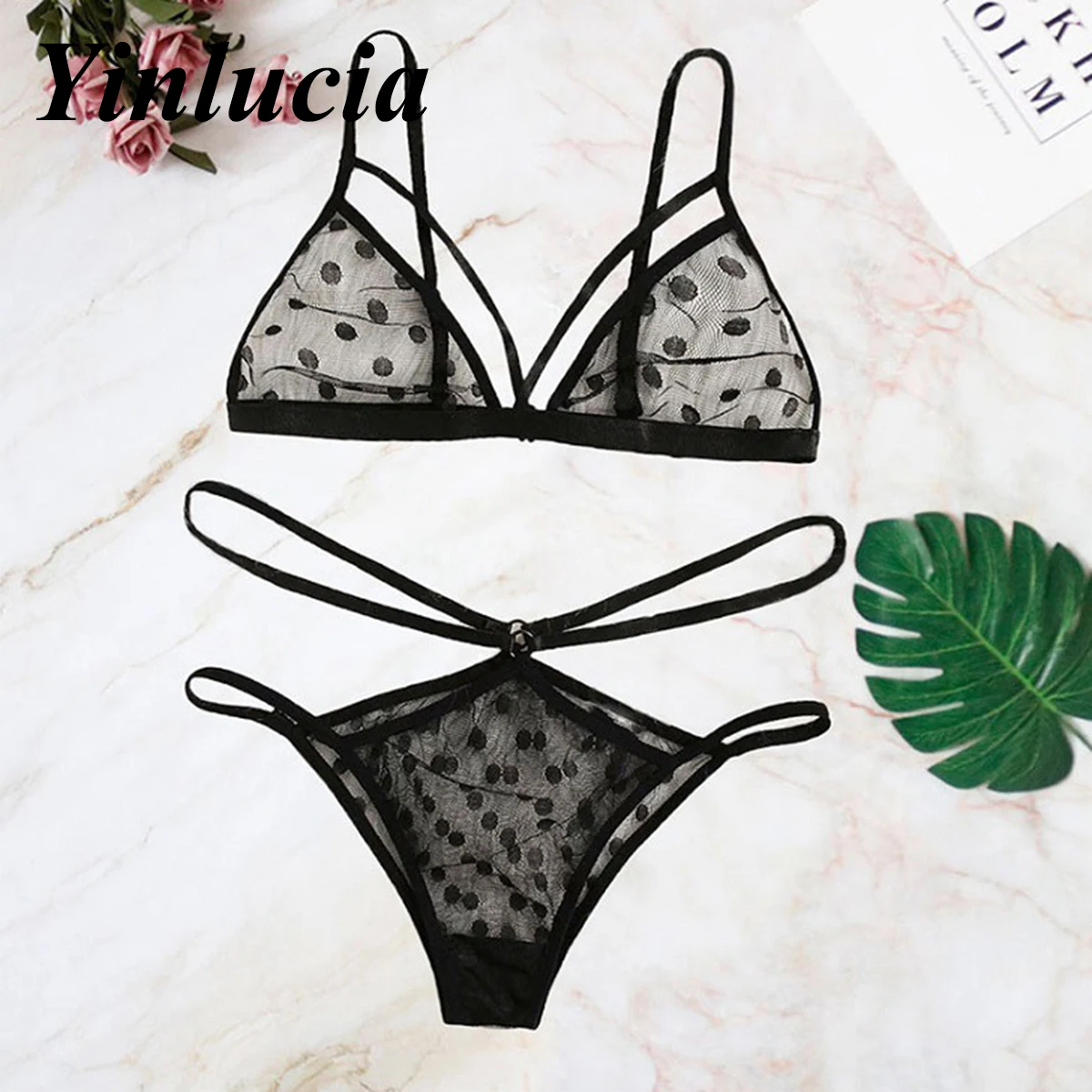 Комплект сексуального нижнего белья из 2 предметов для косплея тонкий кружевной