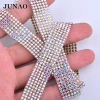 junao 5 yard hotfix crystal ab rhinestone mesh trim glass metal fabric ribbon applique strass tape band for clothes jewelry