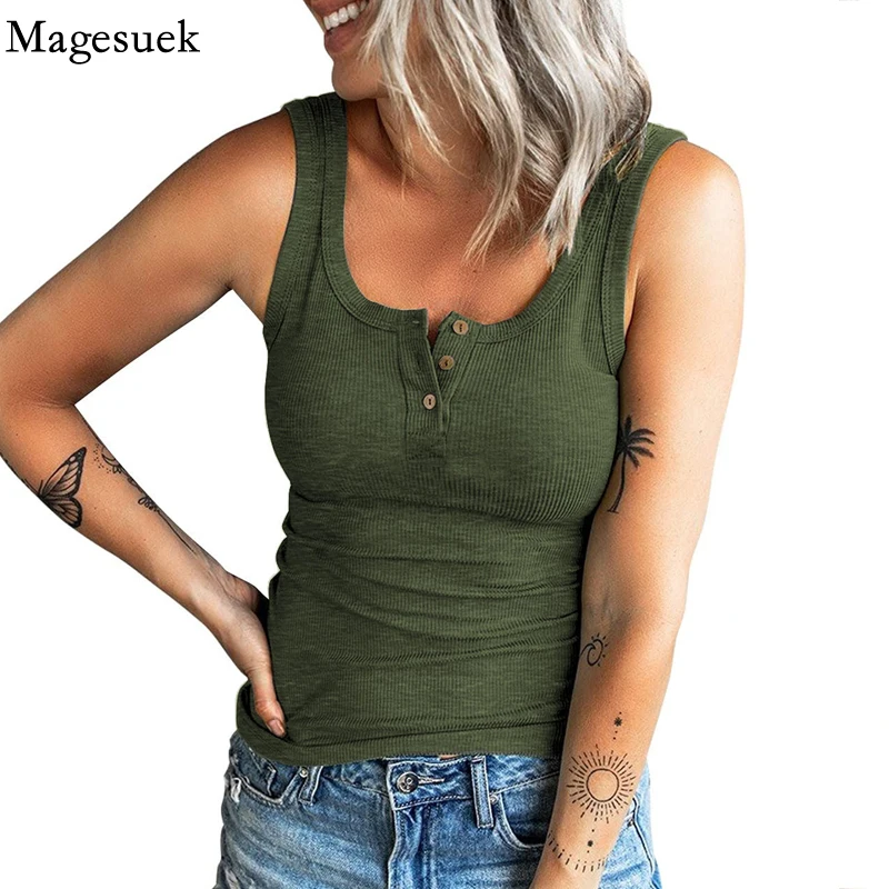 

Женский трикотажный жилет без рукавов, повседневный облегающий топ на пуговицах, майка с резьбой, сезон весна-лето 2022