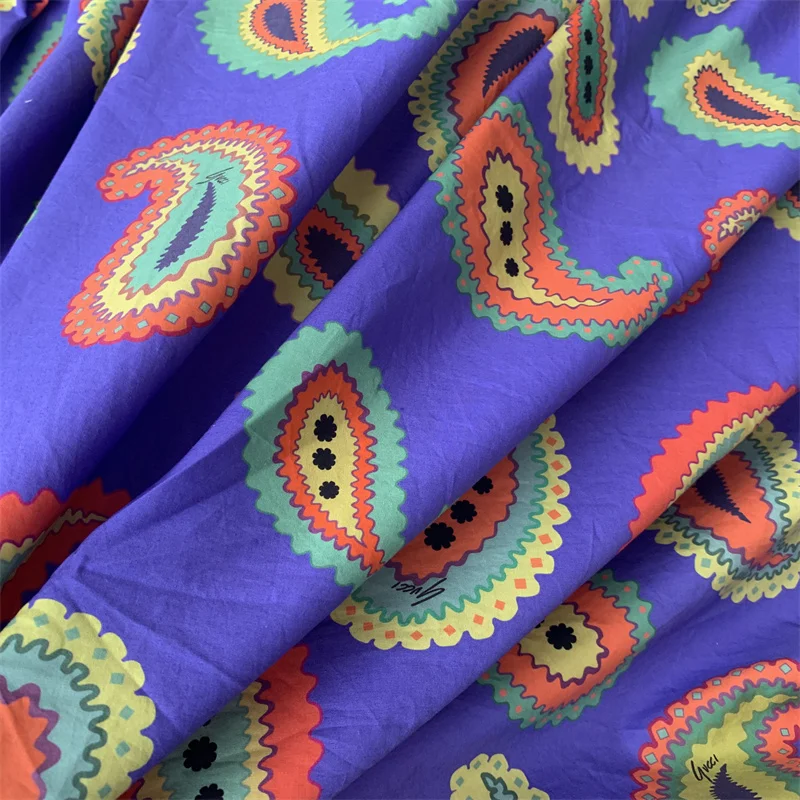 

145x100cm Summer blouse cotton fabric purple bottom cashew flower pattern digital print dress fabric