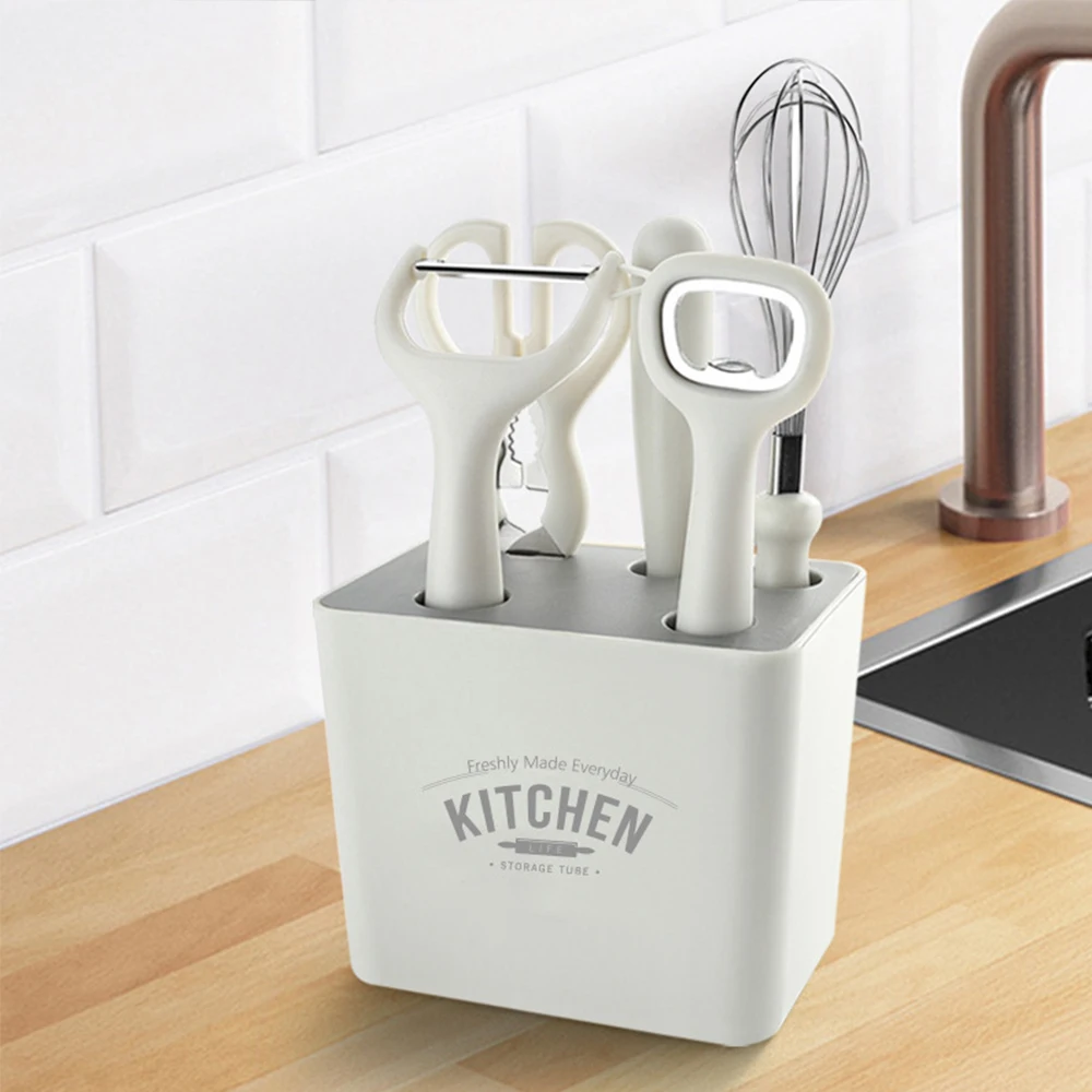 

Multifunctional Kitchen Tools 6Pcs Set Bottle Opener Egg Beater Scissors Fruit Knife Melon Planer Storage Box Kitchen Tool Set