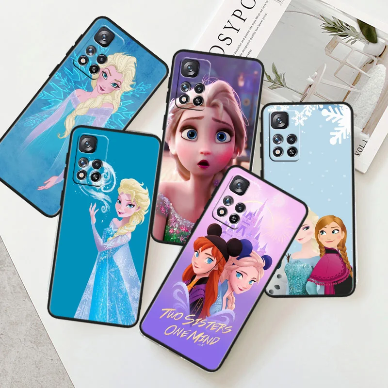 

Frozen Elsa Anna Phone Case For Xiaomi Redmi Note 11E 11T 11S 10T 10S 9S 9T 8T 7 Pro Plus Lite Max Black Cover